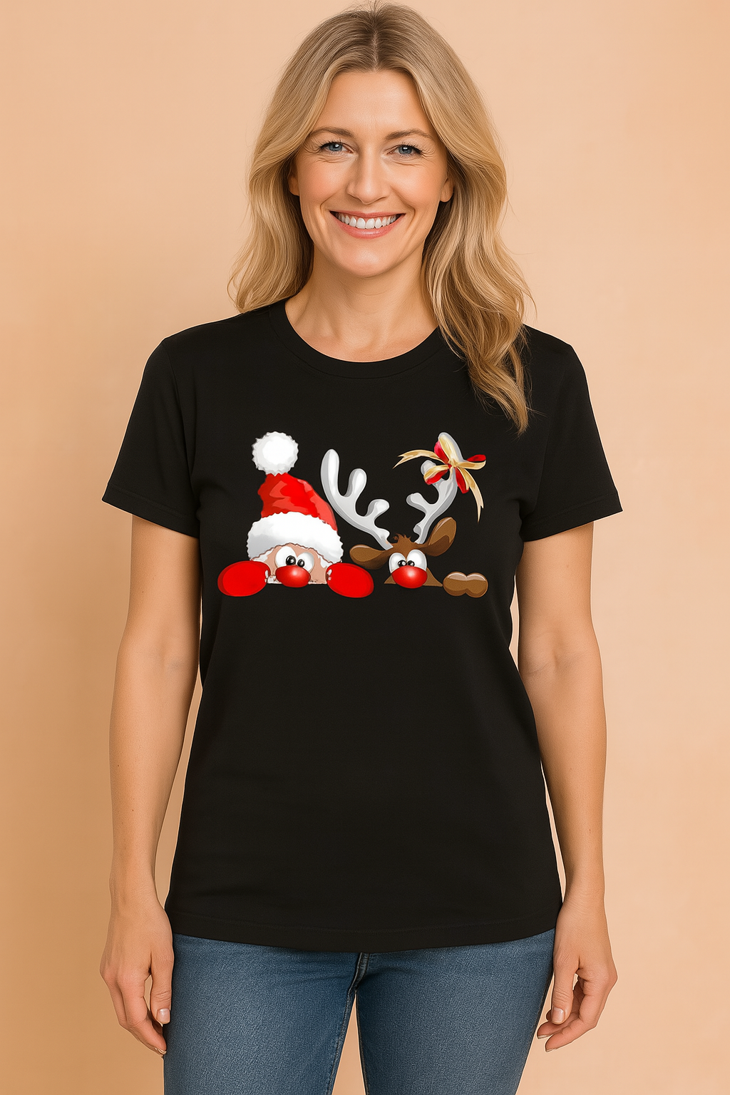 Glenda | Jule-t-shirt med et rensdyr i en julehue 2