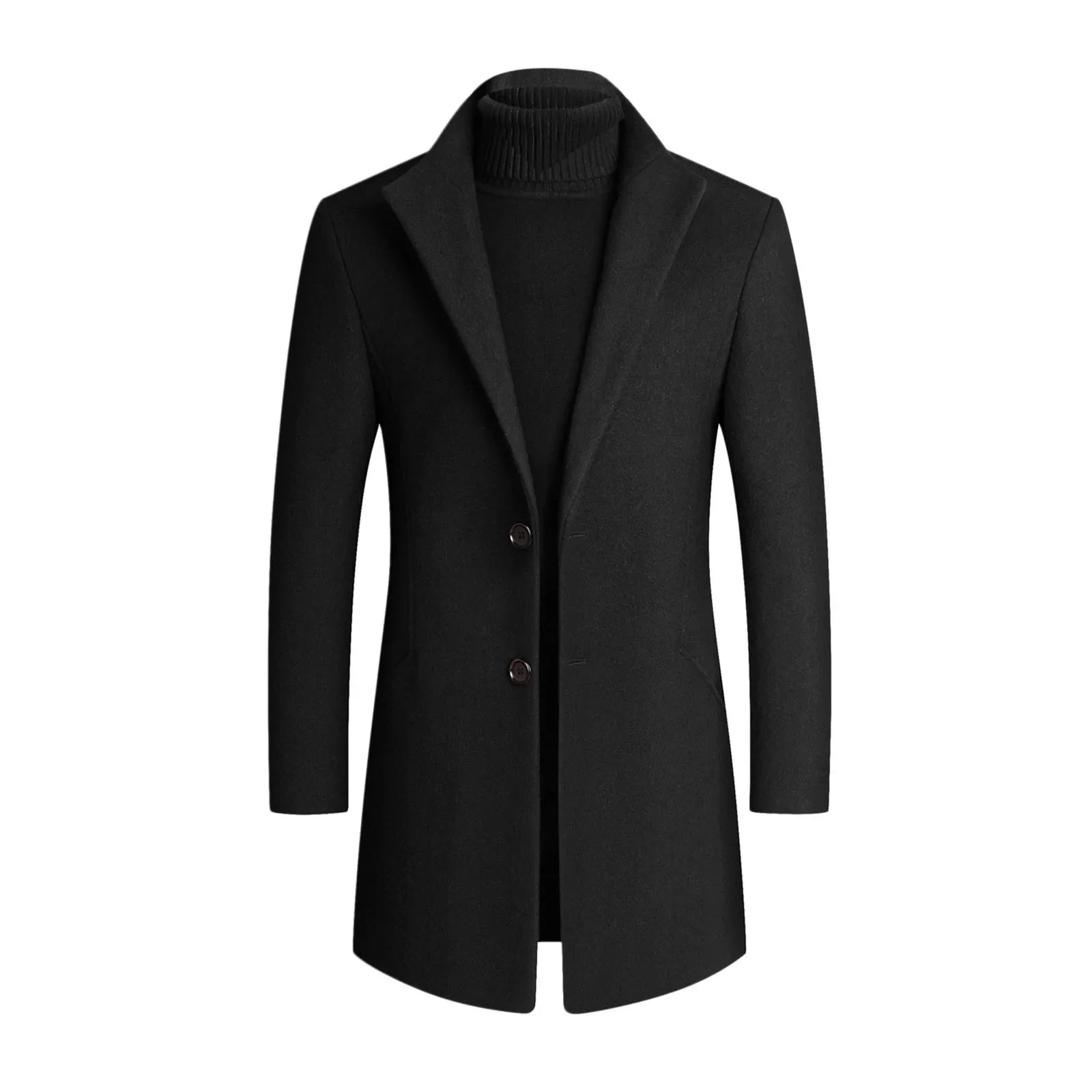 Herre Slim Fit Lang Frakke med Klassisk Reversdesign 0