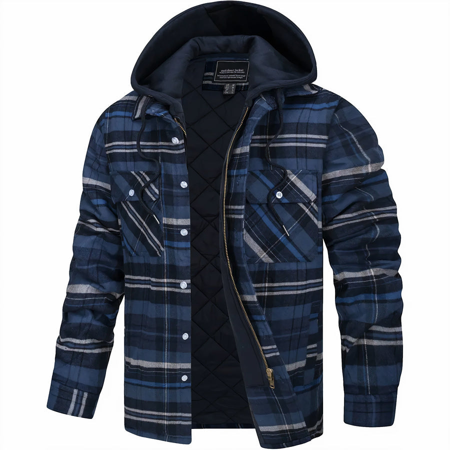 Herre ternet bomberjakke med hætte og quiltet foring 5