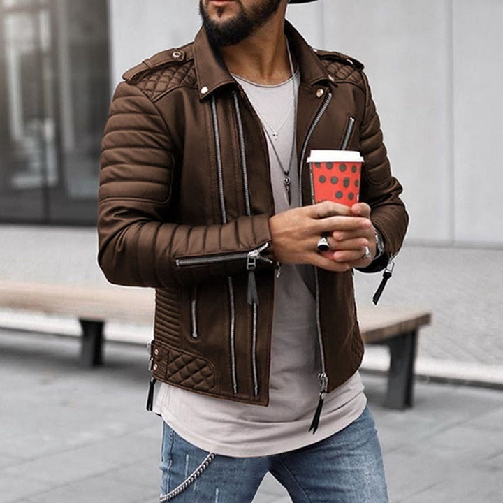 Herren Biker Lederjacke Gepolstert Steppoptik Reißverschluss Stylisch Komfortabel 1