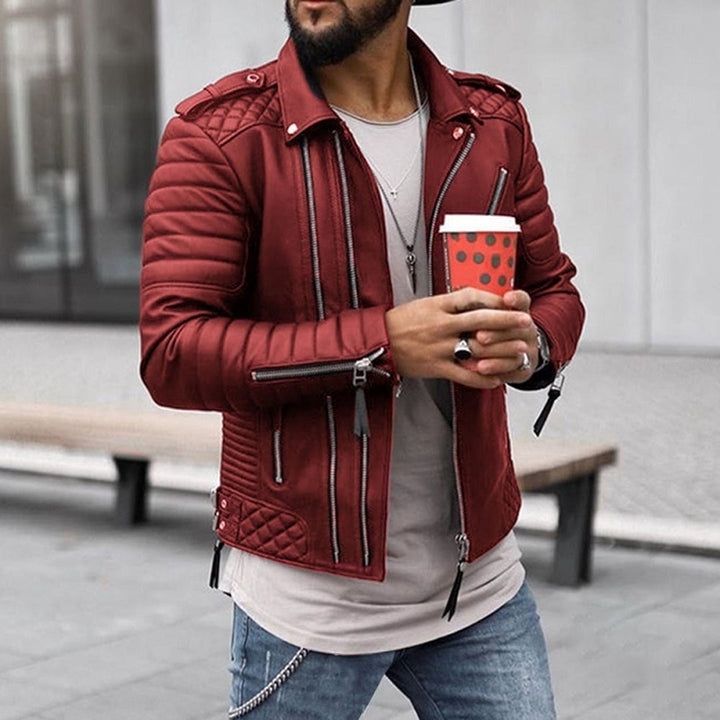 Herren Biker Lederjacke Gepolstert Steppoptik Reißverschluss Stylisch Komfortabel 2