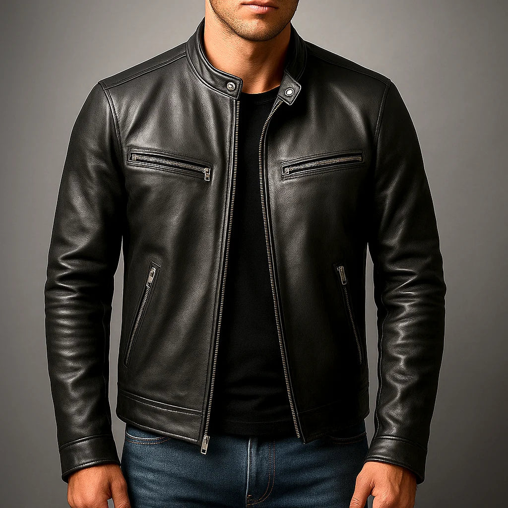 Herren Bikerjacke mit Reissverschluss und Taschen 1