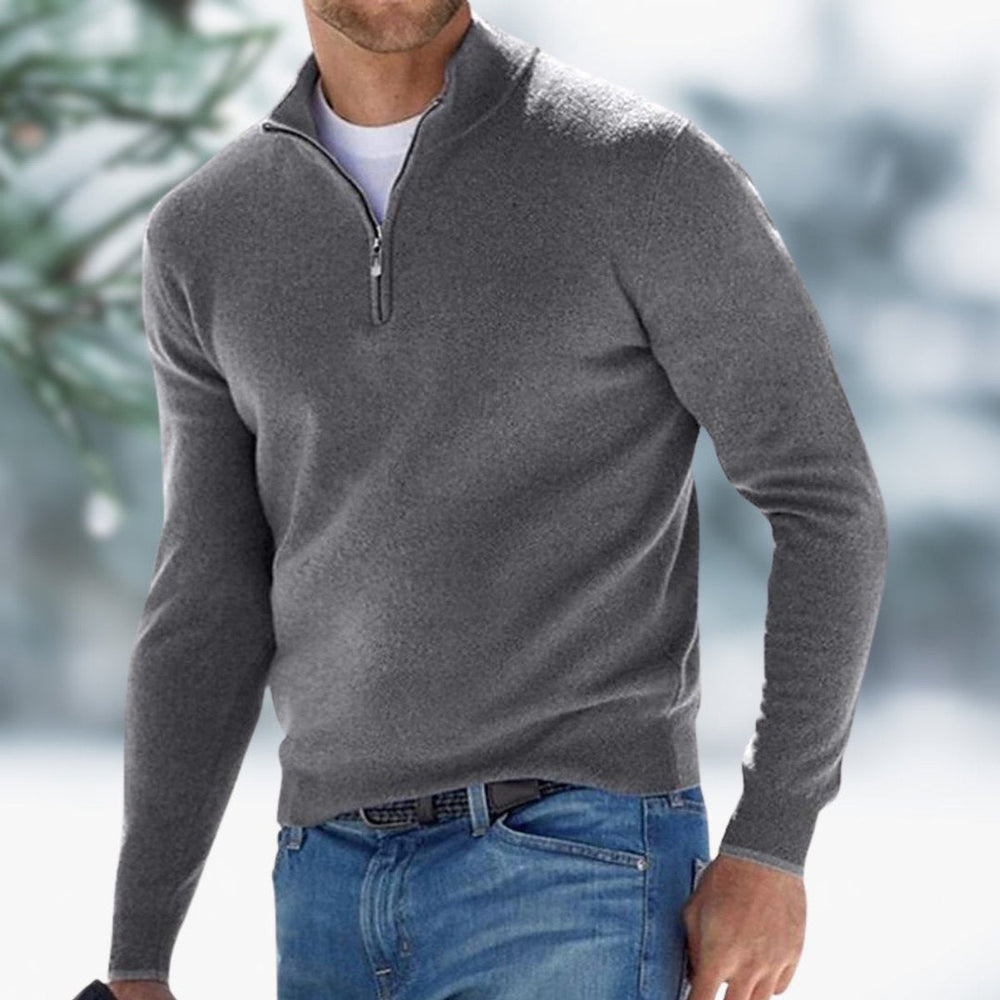 Herren Feinstrick Pullover mit Viertelreißverschluss Schmaler Schnitt Komfortabler Strickpullover 1
