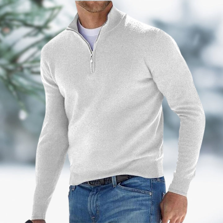 Herren Feinstrick Pullover mit Viertelreißverschluss Schmaler Schnitt Komfortabler Strickpullover 2