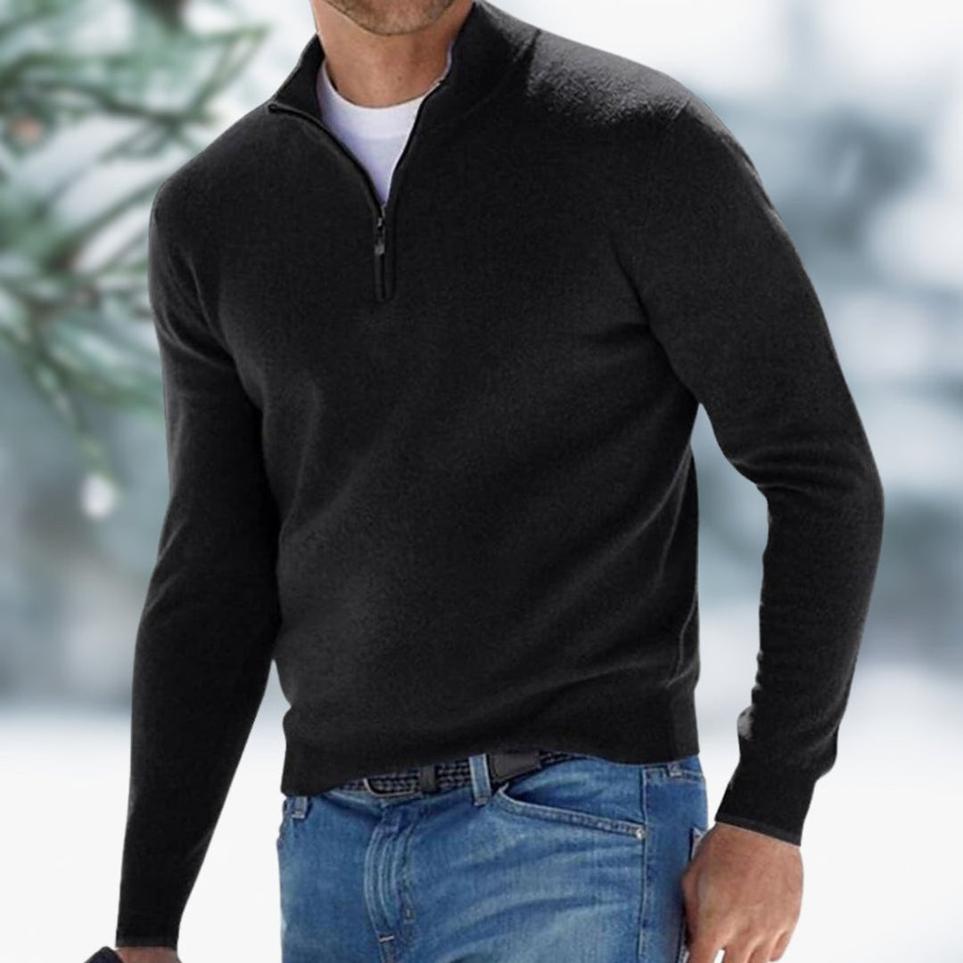 Herren Feinstrick Pullover mit Viertelreißverschluss Schmaler Schnitt Komfortabler Strickpullover 3