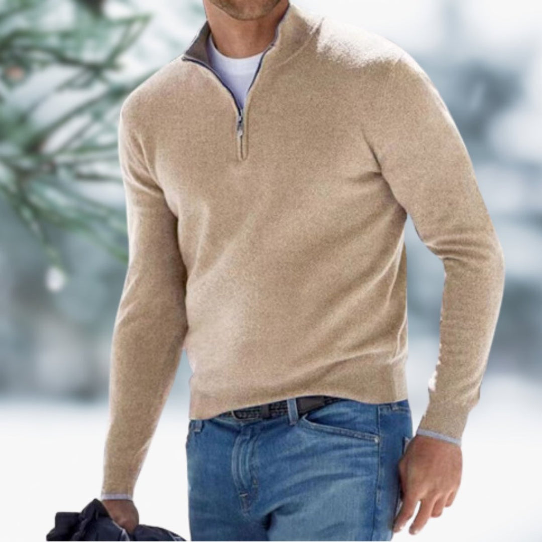 Herren Feinstrick Pullover mit Viertelreißverschluss Schmaler Schnitt Komfortabler Strickpullover 4