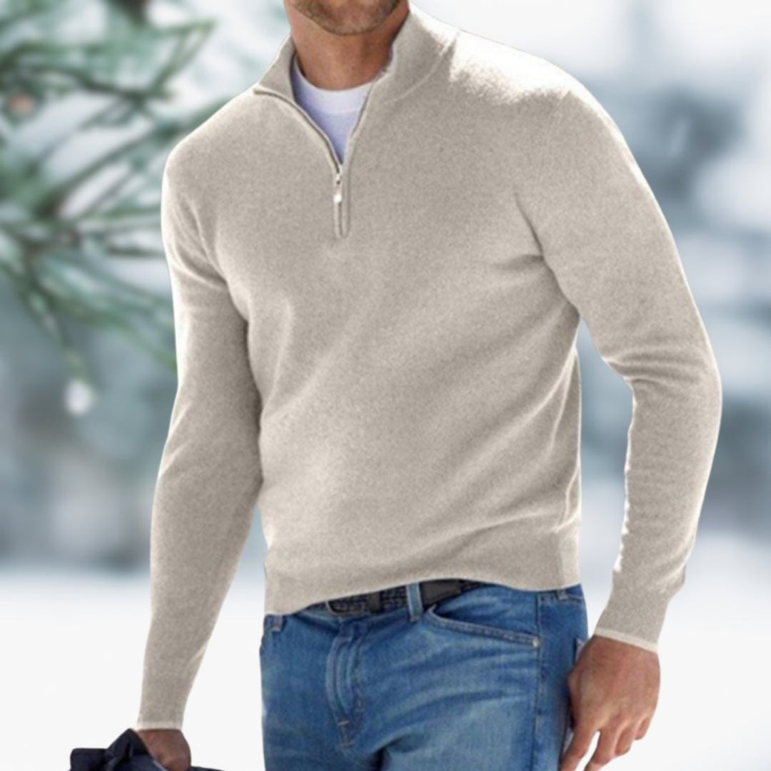 Herren Feinstrick Pullover mit Viertelreißverschluss Schmaler Schnitt Komfortabler Strickpullover 5