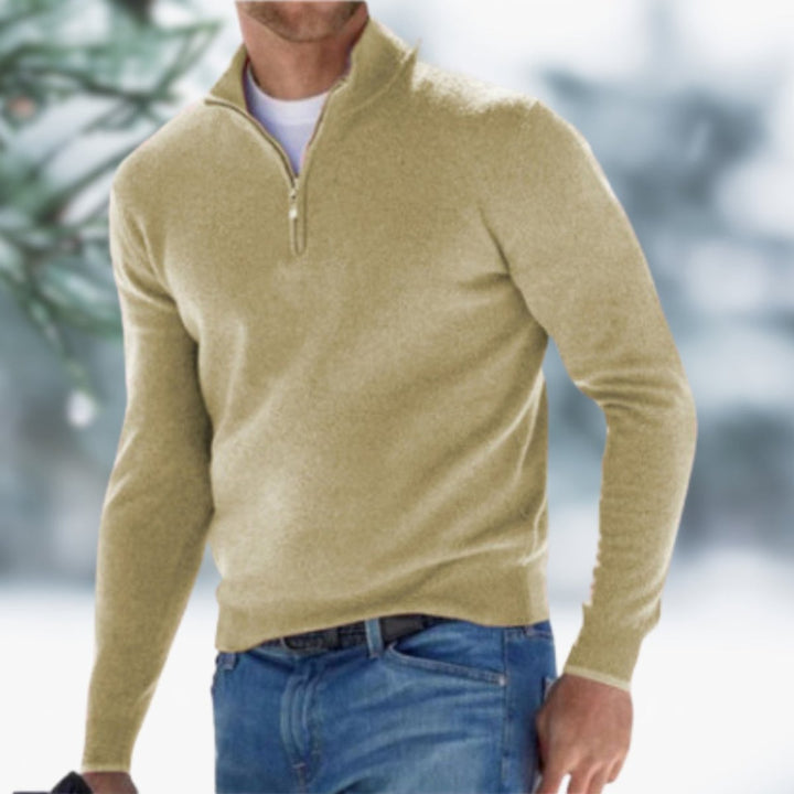 Herren Feinstrick Pullover mit Viertelreißverschluss Schmaler Schnitt Komfortabler Strickpullover 7