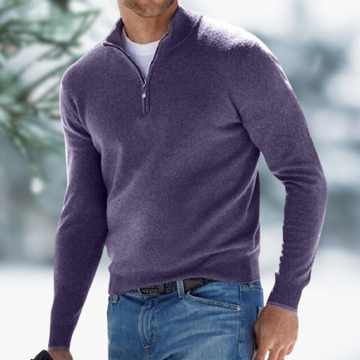 Herren Feinstrick Pullover mit Viertelreißverschluss Schmaler Schnitt Komfortabler Strickpullover 9
