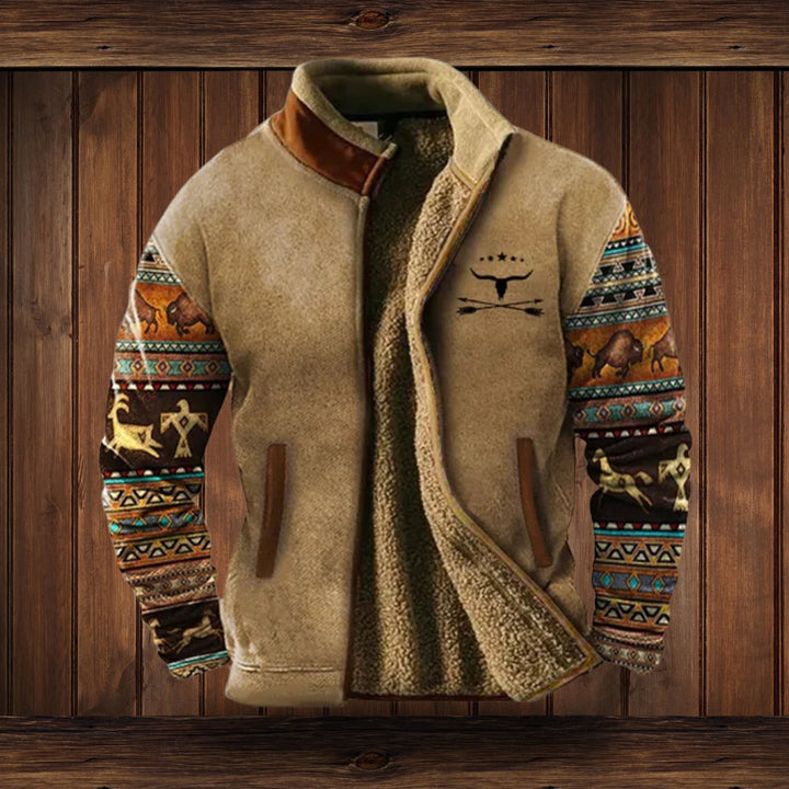 Herren Fleece-Outdoorjacke mit Azteken-Muster und Sherpa-Futter für kalte Tage 0