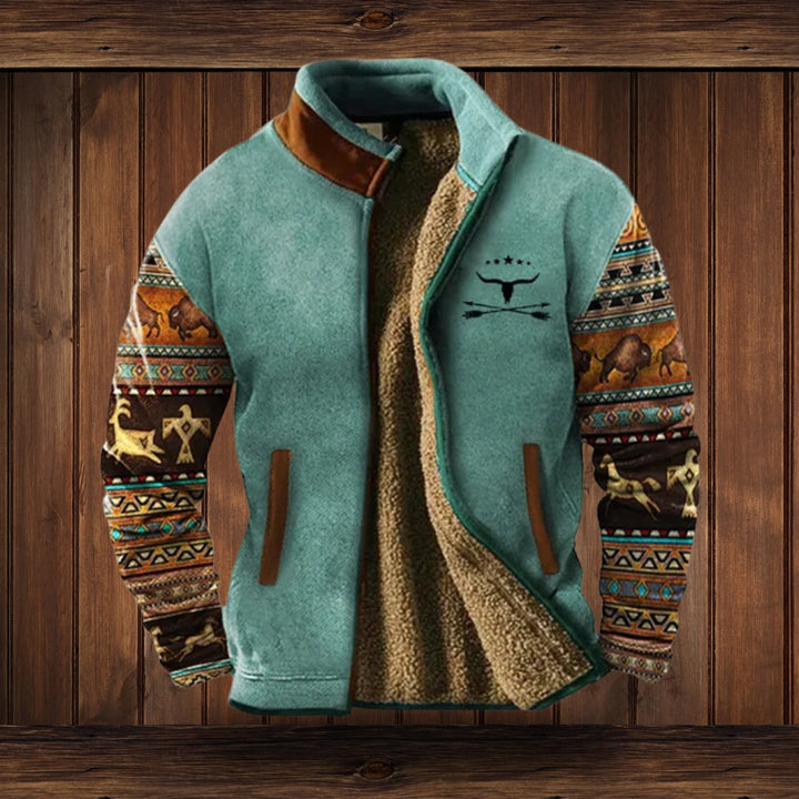 Herren Fleece-Outdoorjacke mit Azteken-Muster und Sherpa-Futter für kalte Tage 1