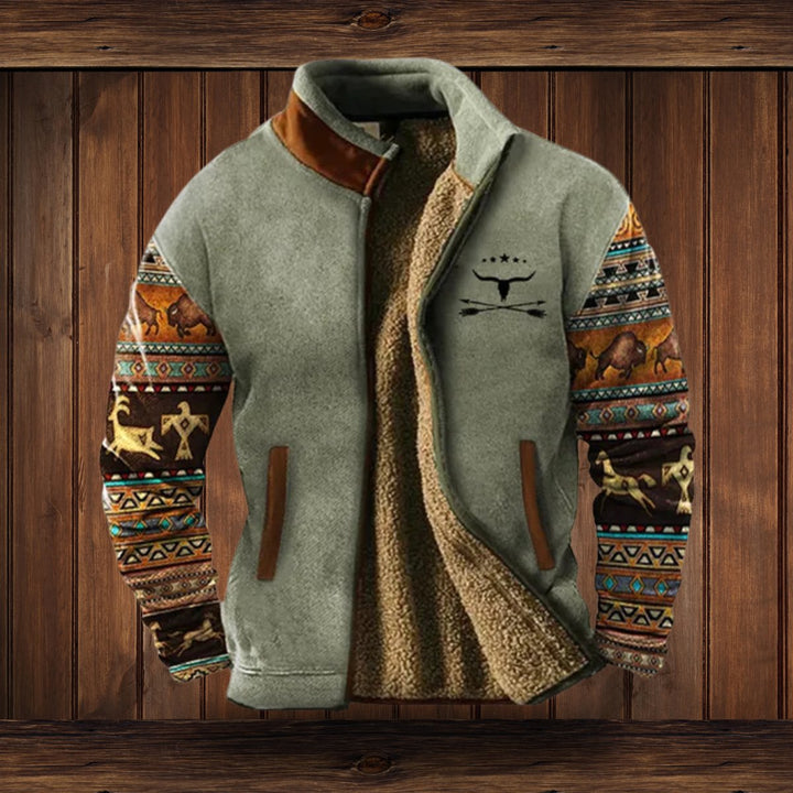 Herren Fleece-Outdoorjacke mit Azteken-Muster und Sherpa-Futter für kalte Tage 5
