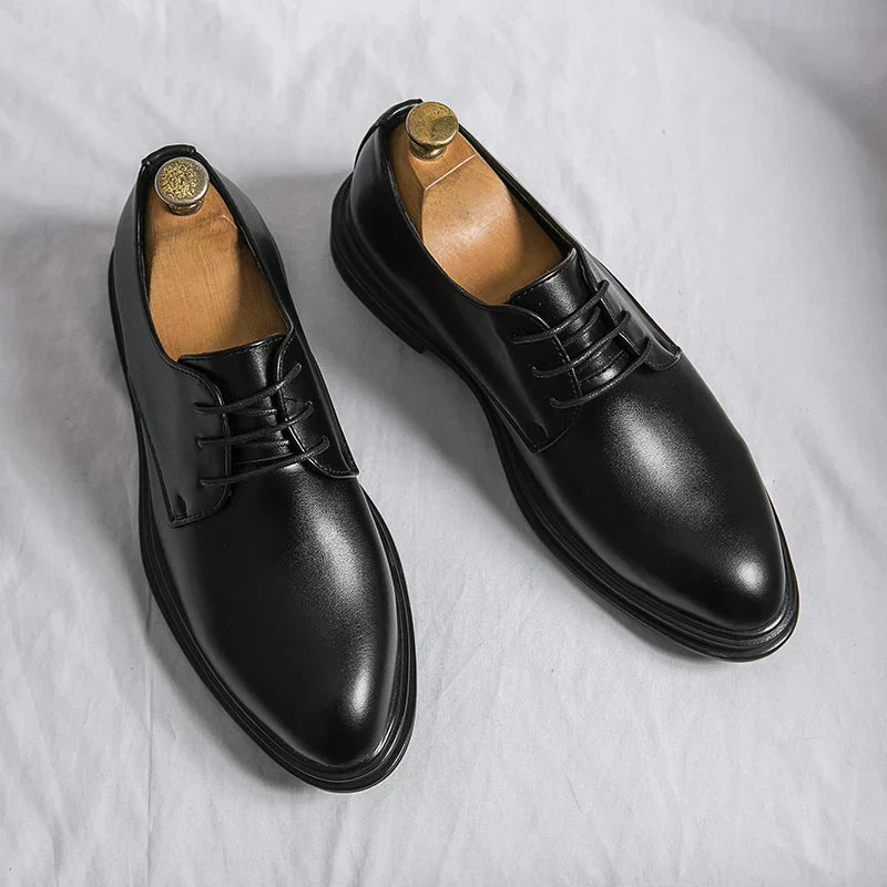 Herren Glänzende Schnür-Derby-Schuhe Klassisch Elegant Business Schuhe 0