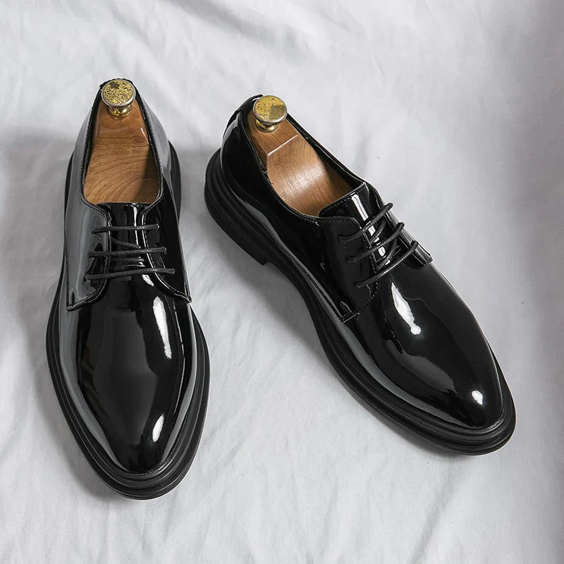Herren Glänzende Schnür-Derby-Schuhe Klassisch Elegant Business Schuhe 1