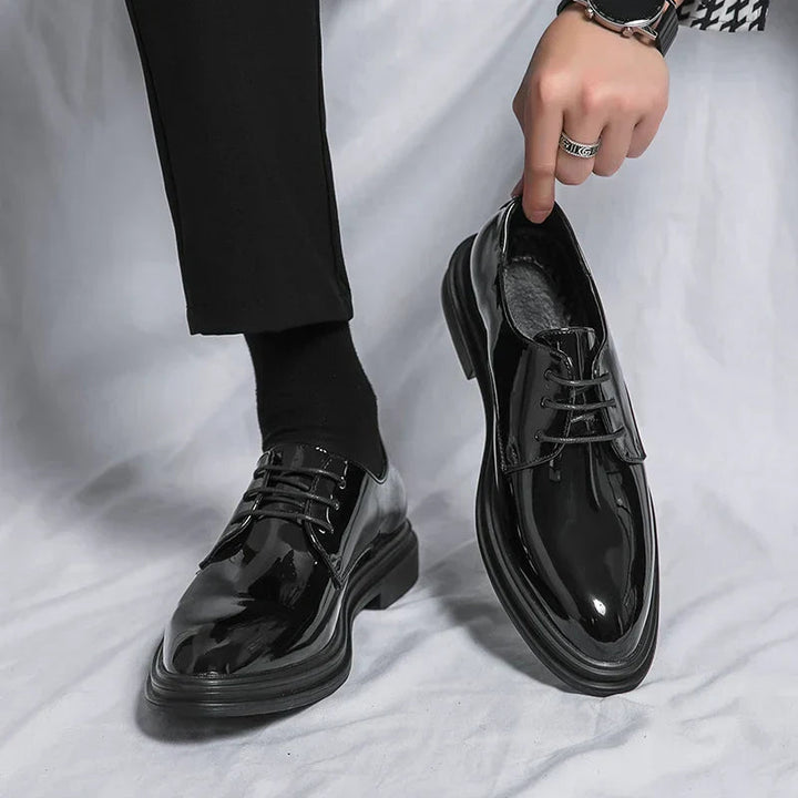 Herren Glänzende Schnür-Derby-Schuhe Klassisch Elegant Business Schuhe 4