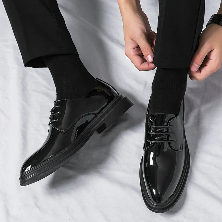 Herren Glänzende Schnür-Derby-Schuhe Klassisch Elegant Business Schuhe 5
