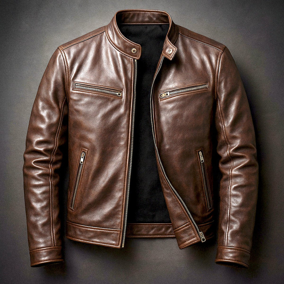 Herren Jacke Vintage Bikerjacke Mit Reißverschluss Stehkragen – Robuste Jacke Herren Für Alltag Und Freizeit 0