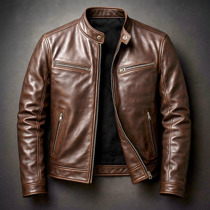 Herren Jacke Vintage Bikerjacke Mit Reißverschluss Stehkragen – Robuste Jacke Herren Für Alltag Und Freizeit 0
