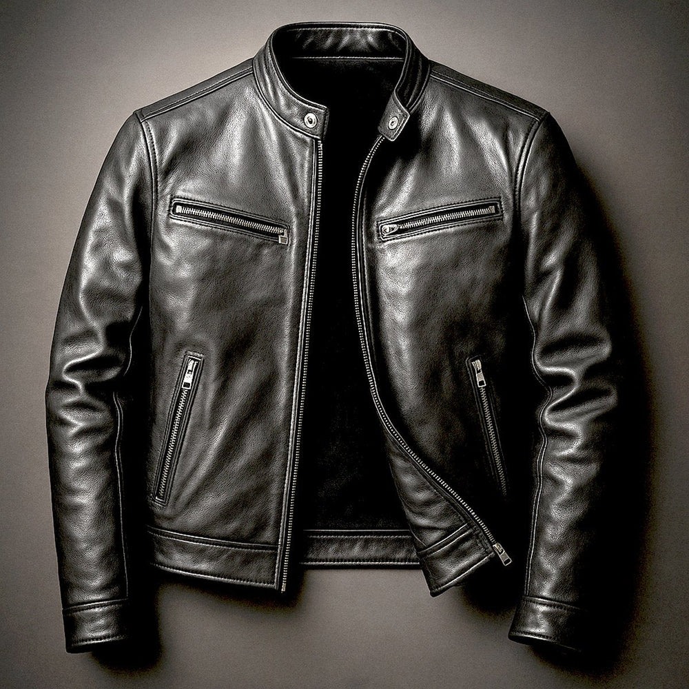 Herren Jacke Vintage Bikerjacke Mit Reißverschluss Stehkragen – Robuste Jacke Herren Für Alltag Und Freizeit 1