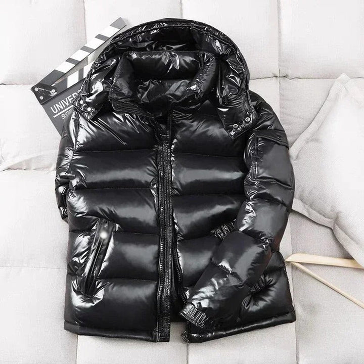 Herren Jacke Winter Glänzende Steppjacke Mit Kapuze Wärmende Daunenfüllung Winddicht Urban Outdoor Mode 3