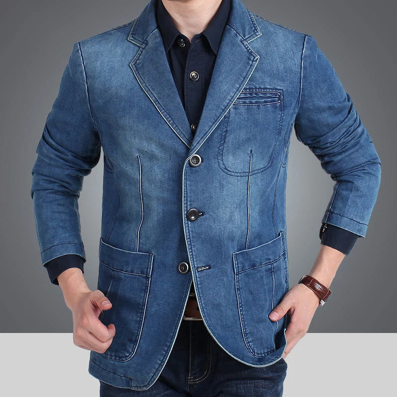 Herren Jeansblazer im schmalen Schnitt mit Used-Effekt und Taschen 2