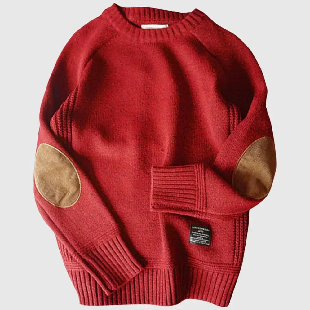 Herren Klassischer Strickpullover mit Ellbogenpatches Warmer Winterpullover 0