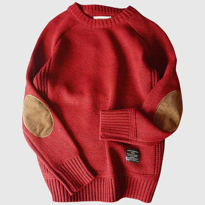 Herren Klassischer Strickpullover mit Ellbogenpatches Warmer Winterpullover 0