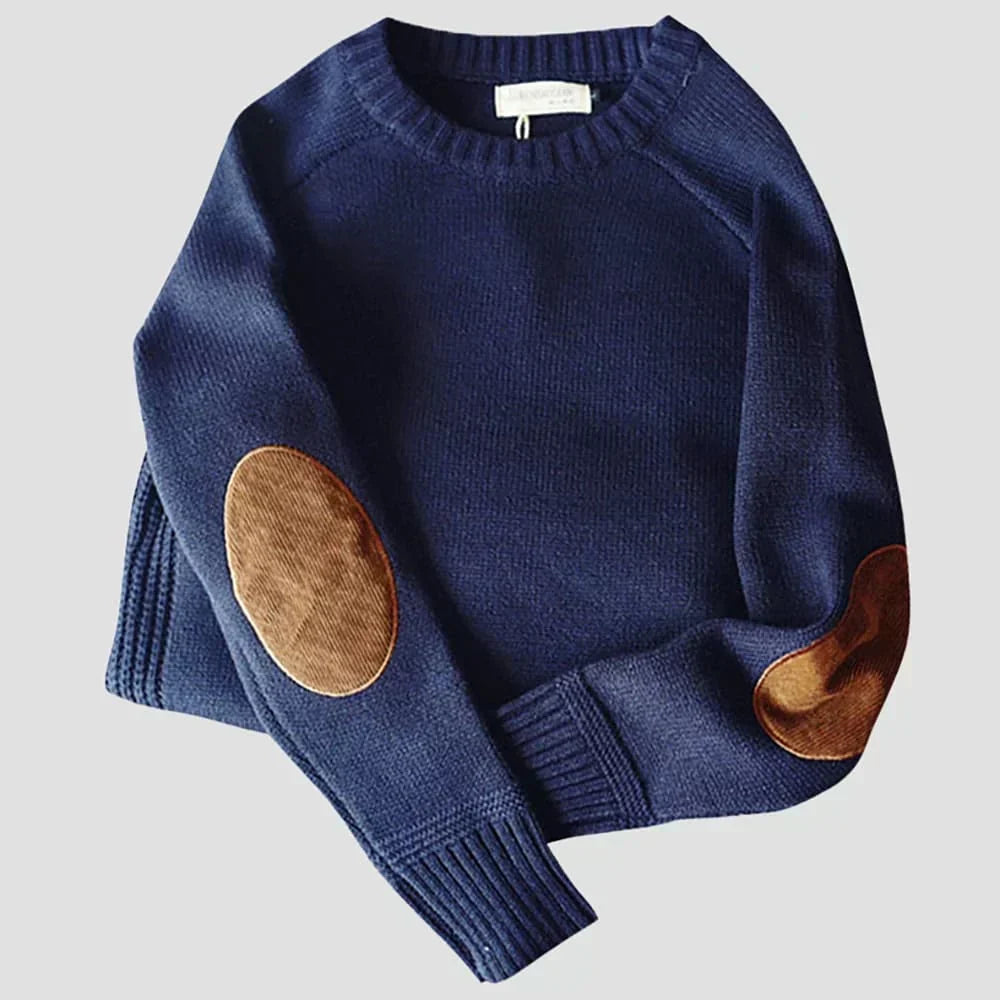 Herren Klassischer Strickpullover mit Ellbogenpatches Warmer Winterpullover 2
