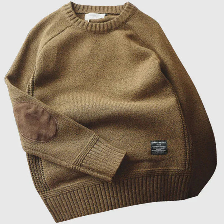 Herren Klassischer Strickpullover mit Ellbogenpatches Warmer Winterpullover 3
