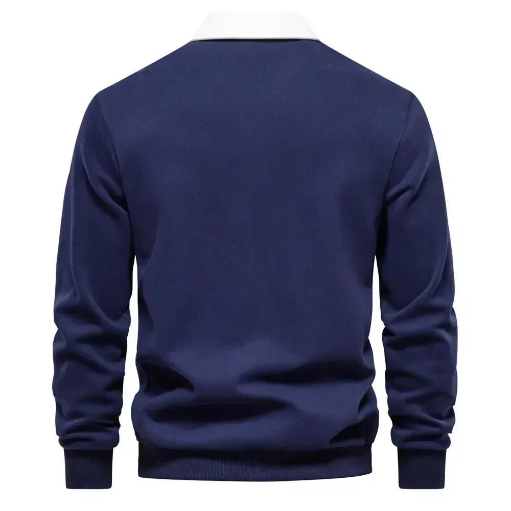 Herren Langarm-Polo Pullover mit Kontrastkragen Tailored Fit Sportlich Elegant 6