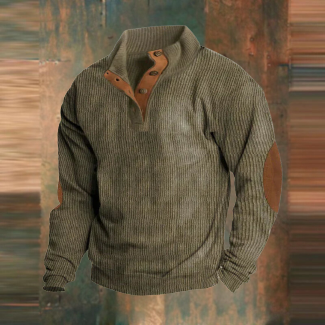 Herren Lässiger Gerippter Pullover mit Knopfleiste am Kragen Komfortabler Strickpullover 0