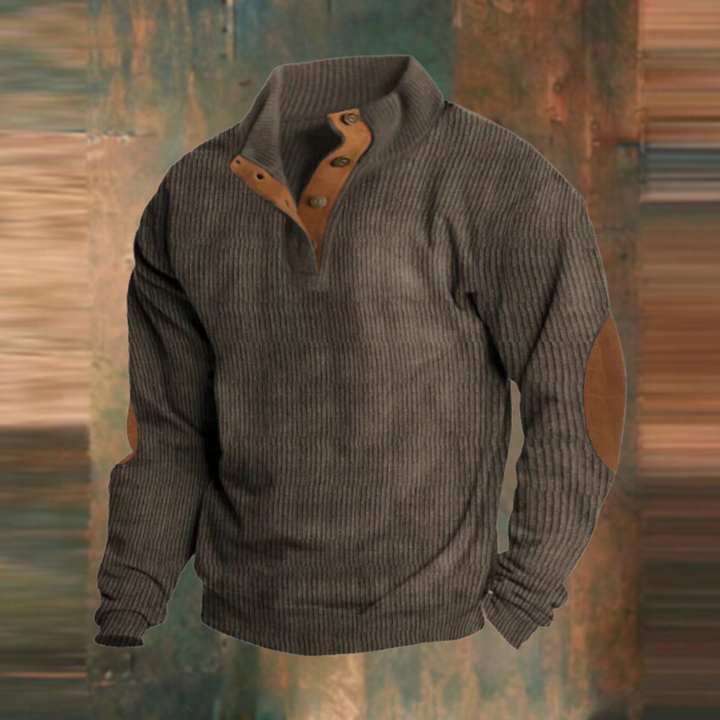 Herren Lässiger Gerippter Pullover mit Knopfleiste am Kragen Komfortabler Strickpullover 2