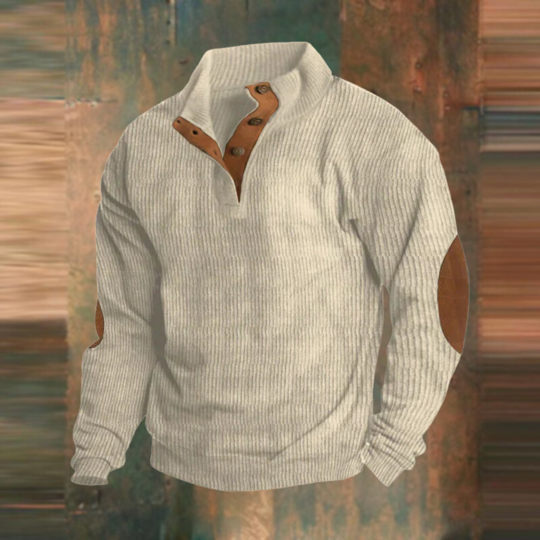 Herren Lässiger Gerippter Pullover mit Knopfleiste am Kragen Komfortabler Strickpullover 3