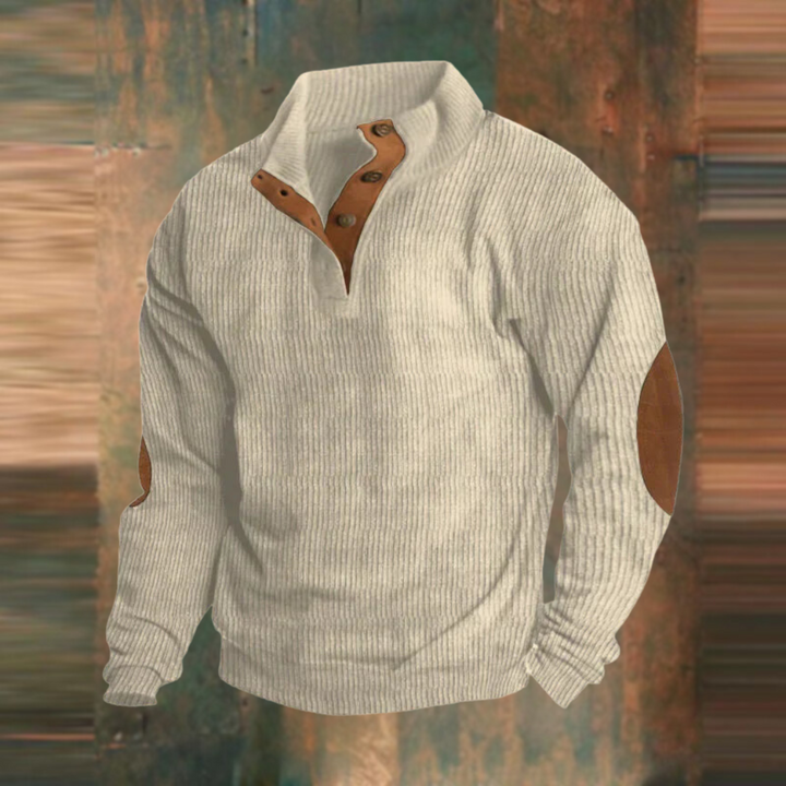 Herren Lässiger Gerippter Pullover mit Knopfleiste am Kragen Komfortabler Strickpullover 3