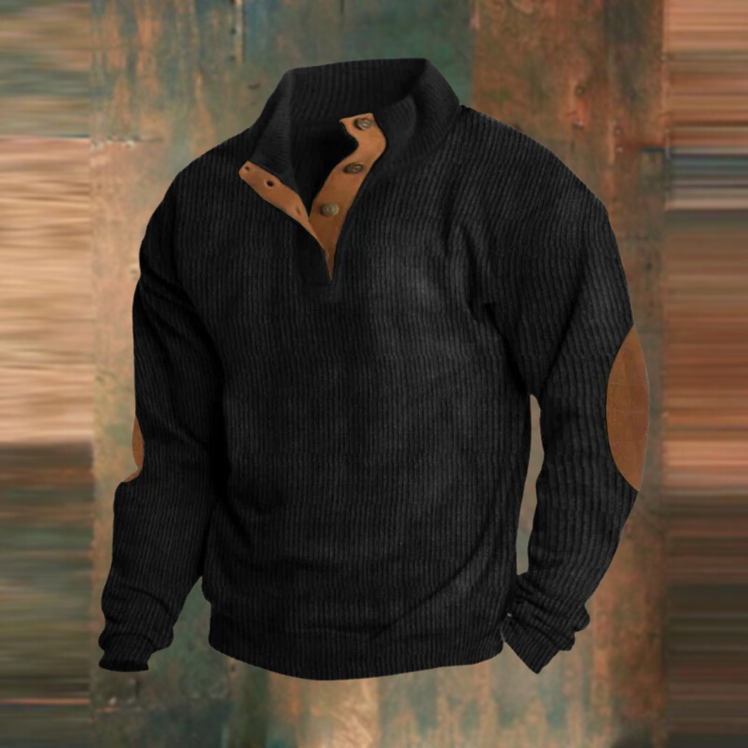 Herren Lässiger Gerippter Pullover mit Knopfleiste am Kragen Komfortabler Strickpullover 4