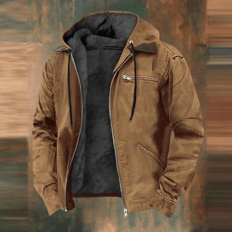 Herren Leder Winterjacke mit Kapuze und Reißverschluss für kalte Tage 0