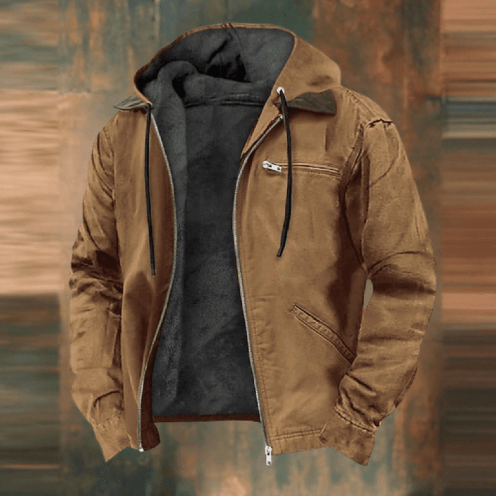Herren Leder Winterjacke mit Kapuze und Reißverschluss für kalte Tage 0