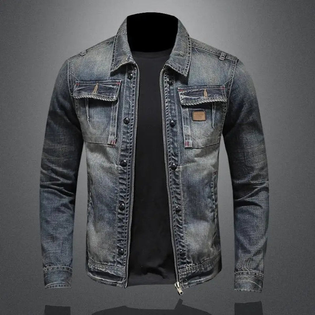 Herren Retro Denimjacke Vintage Look Reißverschluss Jeansjacke Lässig 0