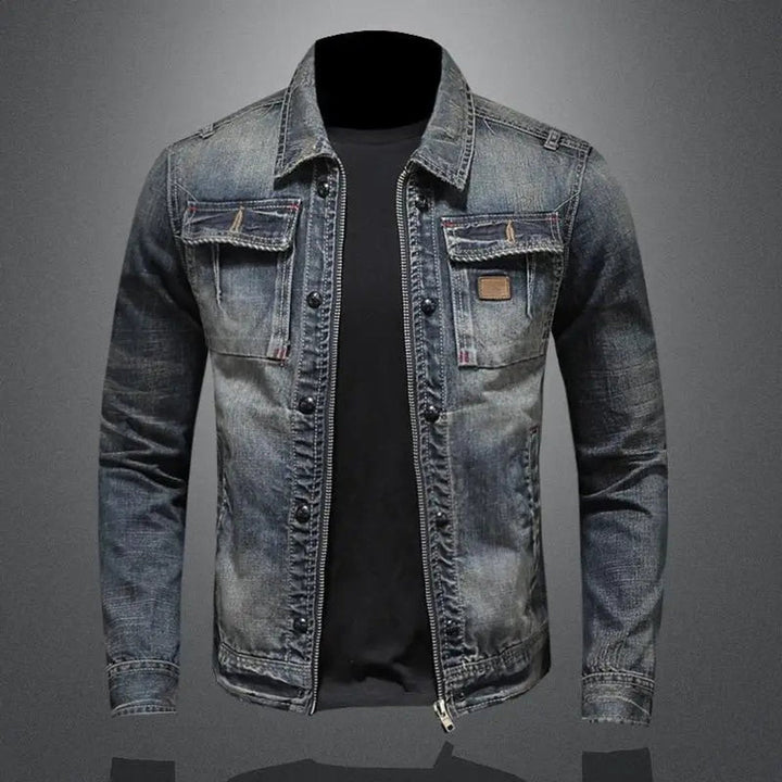 Herren Retro Denimjacke Vintage Look Reißverschluss Jeansjacke Lässig 0