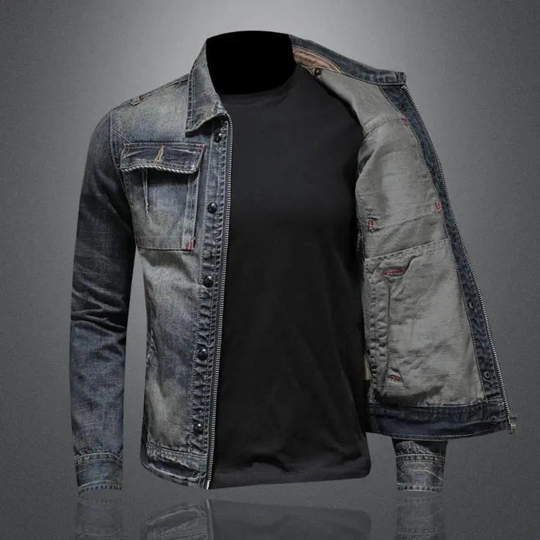 Herren Retro Denimjacke Vintage Look Reißverschluss Jeansjacke Lässig 1