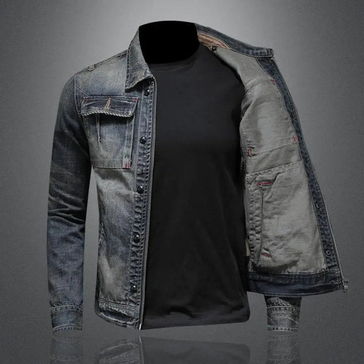 Herren Retro Denimjacke Vintage Look Reißverschluss Jeansjacke Lässig 1