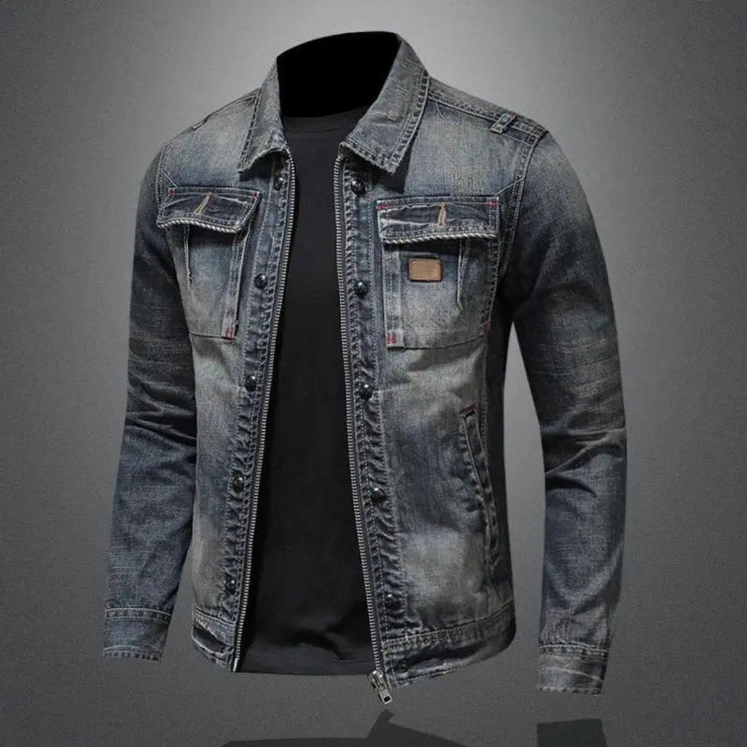 Herren Retro Denimjacke Vintage Look Reißverschluss Jeansjacke Lässig 2