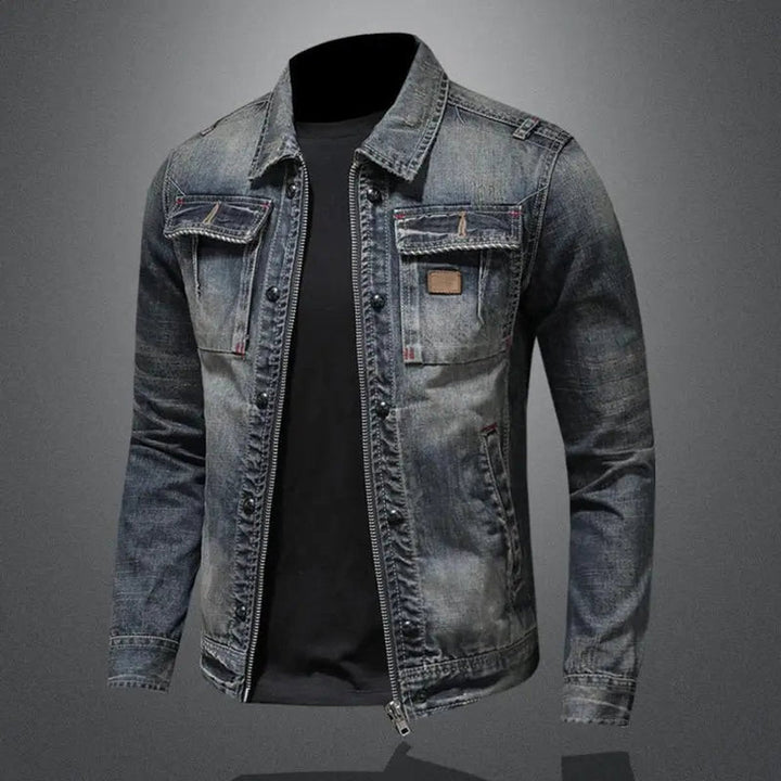 Herren Retro Denimjacke Vintage Look Reißverschluss Jeansjacke Lässig 2