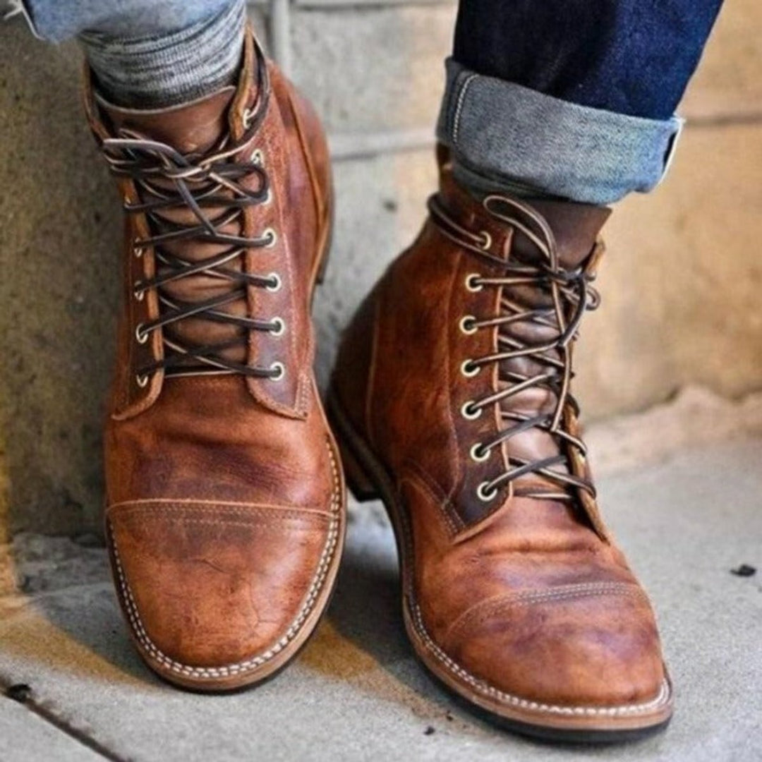 Herren Schnürstiefel Klassisch Robust mit Gummisohle für Alltag und Business 0