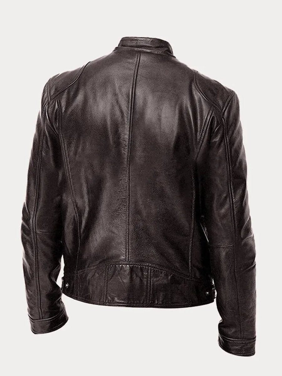 Herren Slim-Fit Bikerjacke mit Stehkragen und Reißverschluss, gesteppte Kunstlederjacke 3
