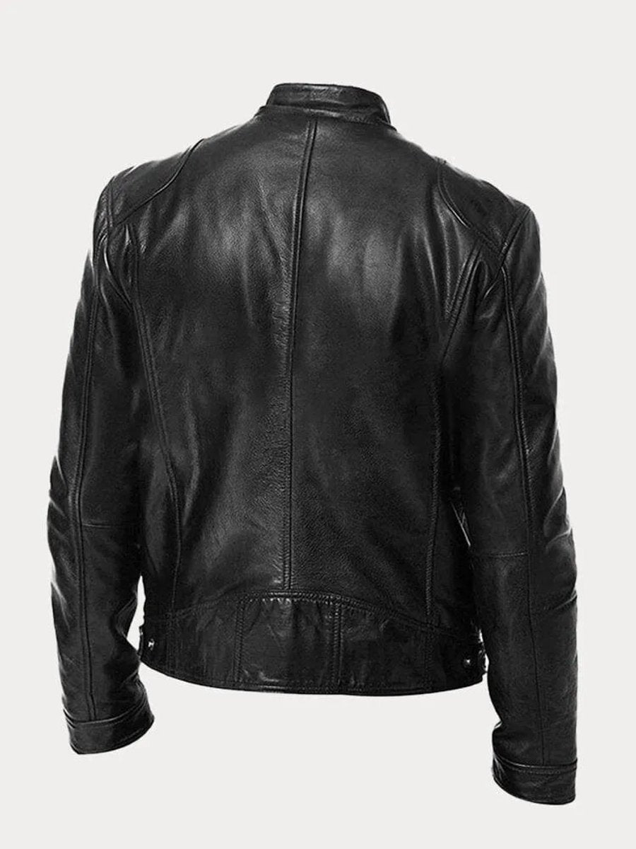 Herren Slim-Fit Bikerjacke mit Stehkragen und Reißverschluss, gesteppte Kunstlederjacke 4