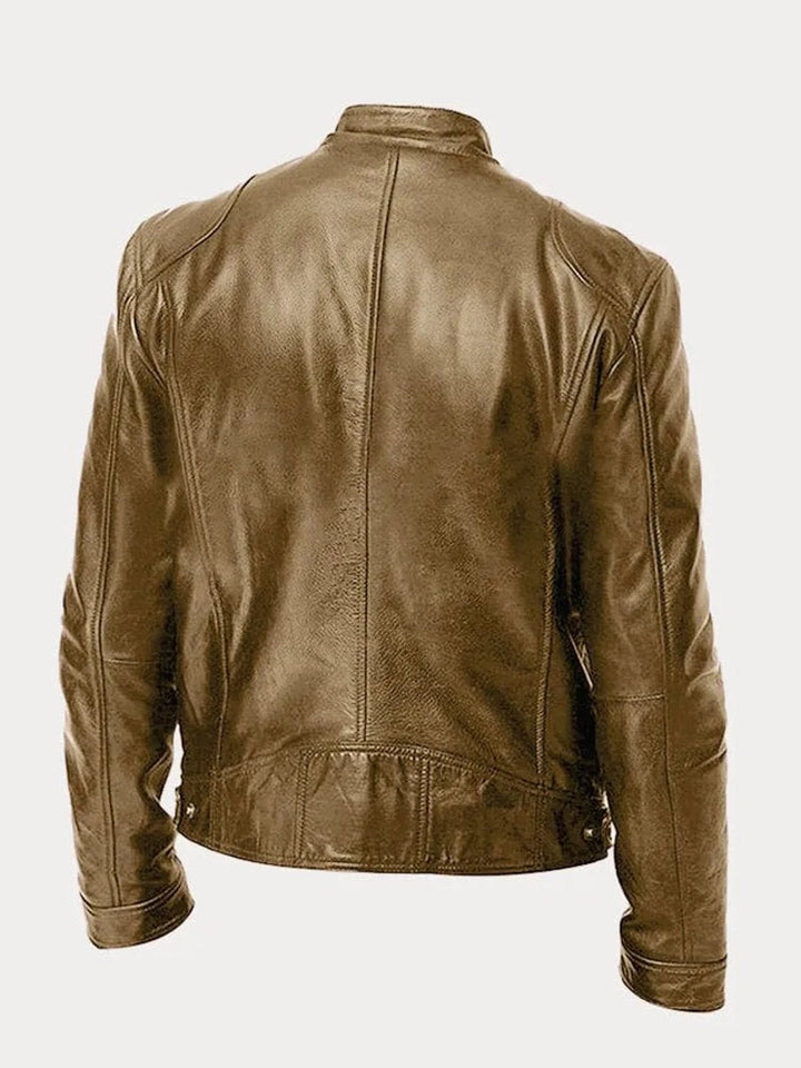 Herren Slim-Fit Bikerjacke mit Stehkragen und Reißverschluss, gesteppte Kunstlederjacke 6