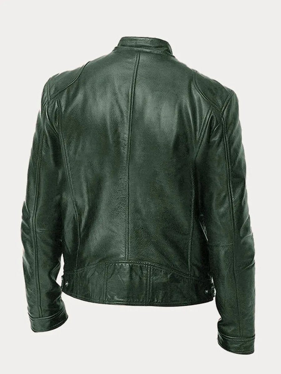 Herren Slim-Fit Bikerjacke mit Stehkragen und Reißverschluss, gesteppte Kunstlederjacke 8