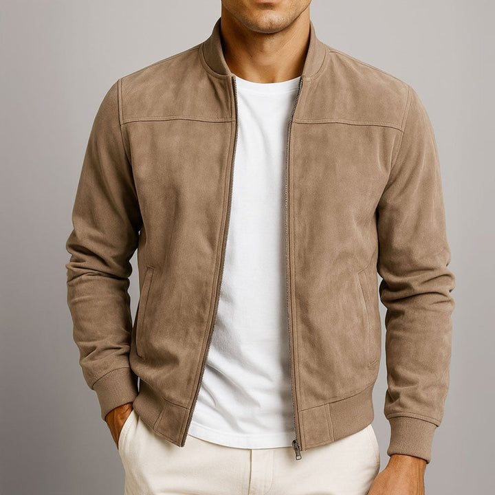 Herren Slim-Fit Bomberjacke mit Wildleder-Optik und Reißverschluss 0