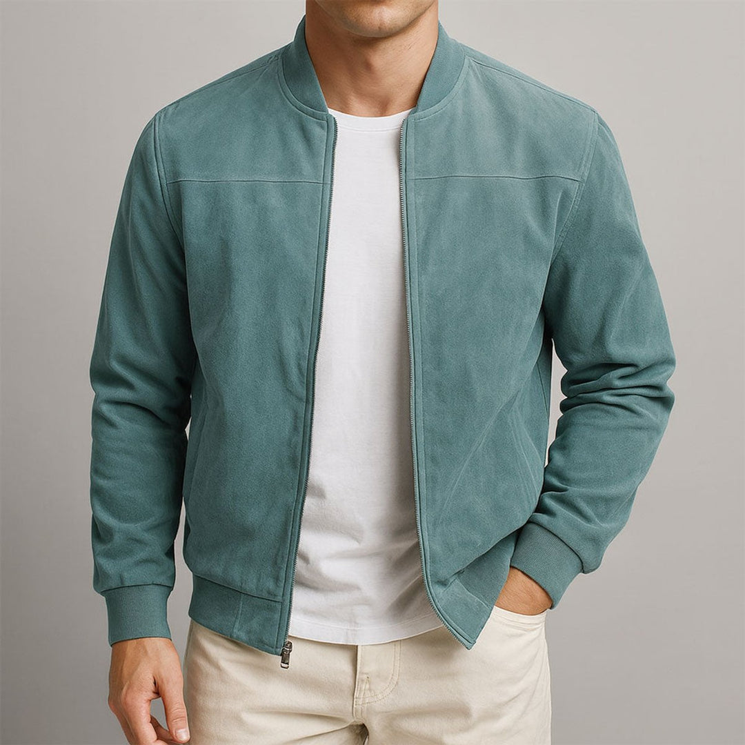 Herren Slim-Fit Bomberjacke mit Wildleder-Optik und Reißverschluss 2